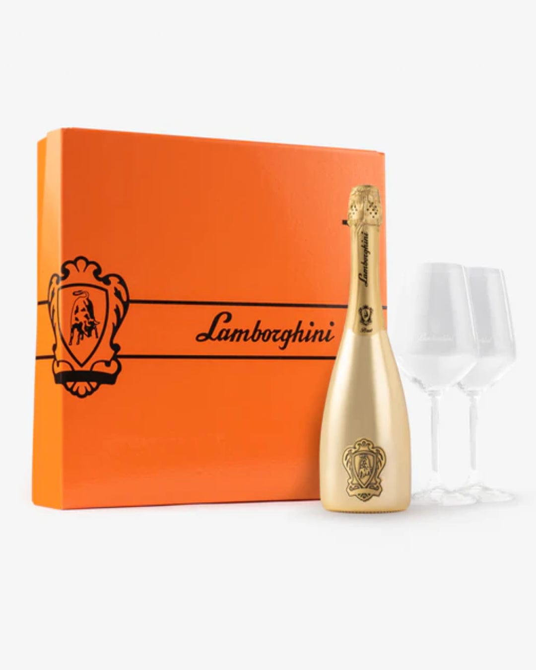 Lamborghini Gold Brut Sparkling Wine Gift Set With 2 Crystal Glasses, 75 cl